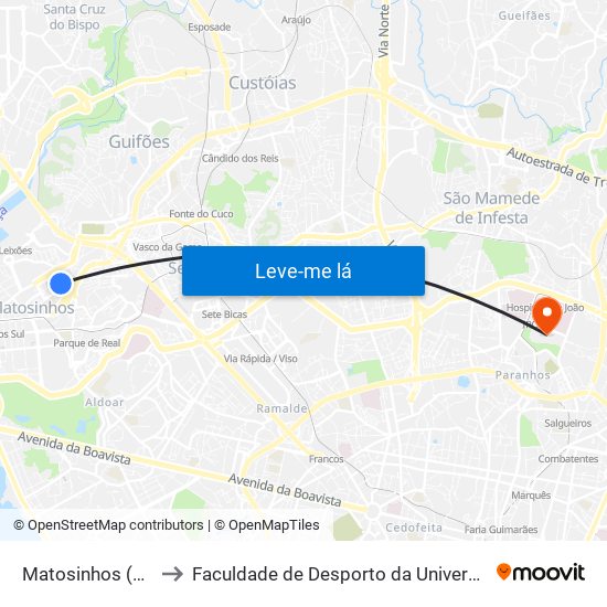 Matosinhos (Tribunal) to Faculdade de Desporto da Universidade do Porto map