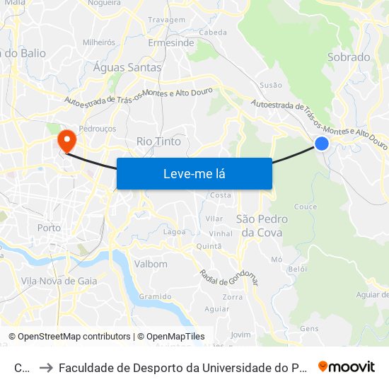 Chã to Faculdade de Desporto da Universidade do Porto map