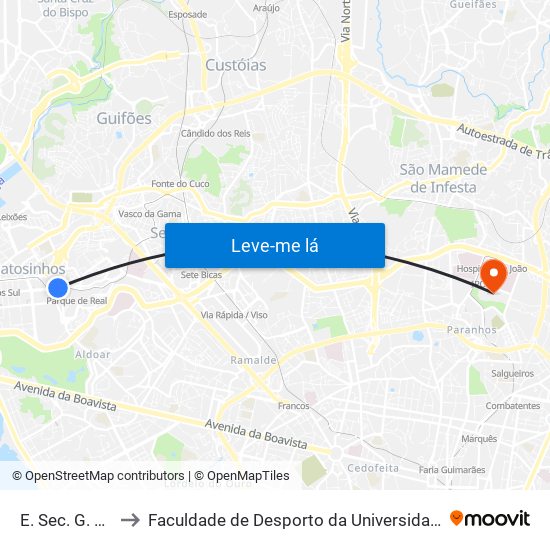 E. Sec. G. Zarco to Faculdade de Desporto da Universidade do Porto map