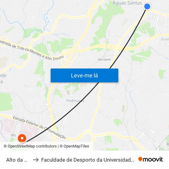 Alto da Maia to Faculdade de Desporto da Universidade do Porto map
