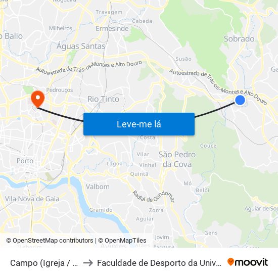 Campo (Igreja / Cemitério) to Faculdade de Desporto da Universidade do Porto map