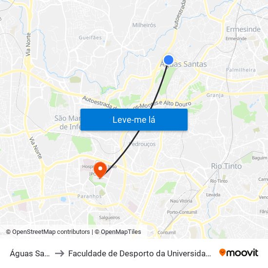 Águas Santas to Faculdade de Desporto da Universidade do Porto map