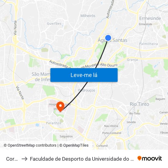 Corga to Faculdade de Desporto da Universidade do Porto map