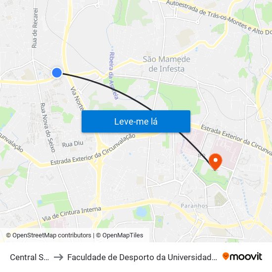 Central Seixo to Faculdade de Desporto da Universidade do Porto map