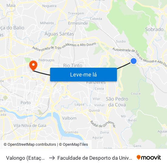 Valongo (Estação) | Presa to Faculdade de Desporto da Universidade do Porto map