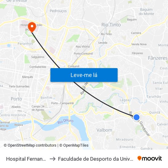 Hospital Fernando Pessoa to Faculdade de Desporto da Universidade do Porto map