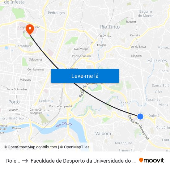 Roleta to Faculdade de Desporto da Universidade do Porto map