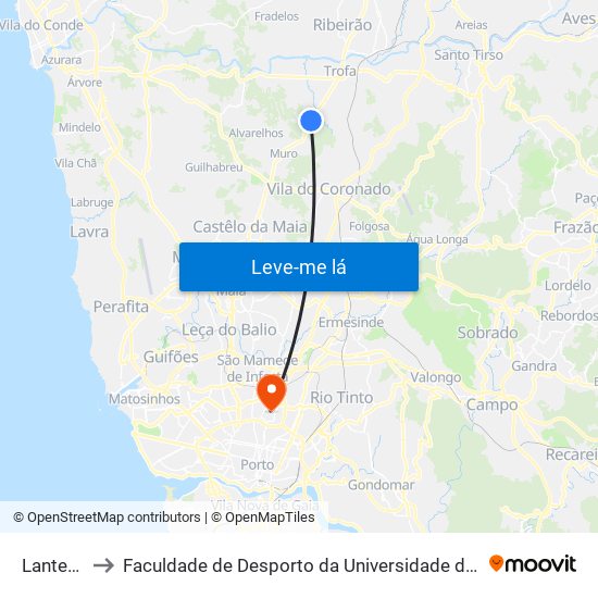 Lantemil to Faculdade de Desporto da Universidade do Porto map