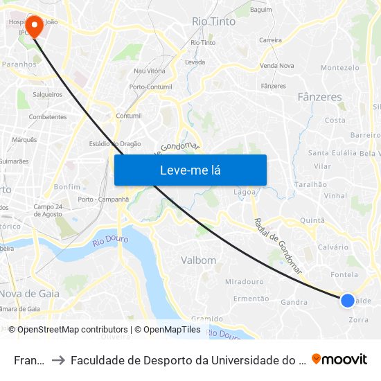 França to Faculdade de Desporto da Universidade do Porto map