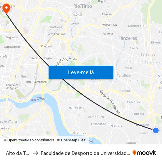 Alto da Touta to Faculdade de Desporto da Universidade do Porto map