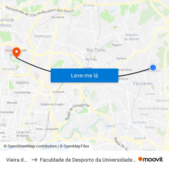 Vieira de Sá to Faculdade de Desporto da Universidade do Porto map