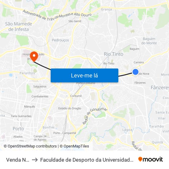 Venda Nova to Faculdade de Desporto da Universidade do Porto map