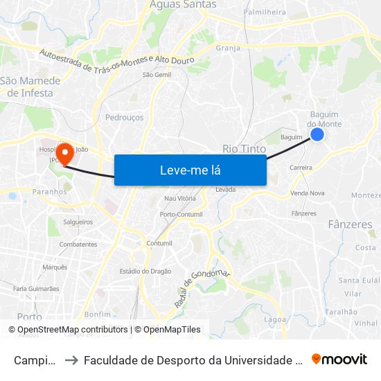 Campinho to Faculdade de Desporto da Universidade do Porto map