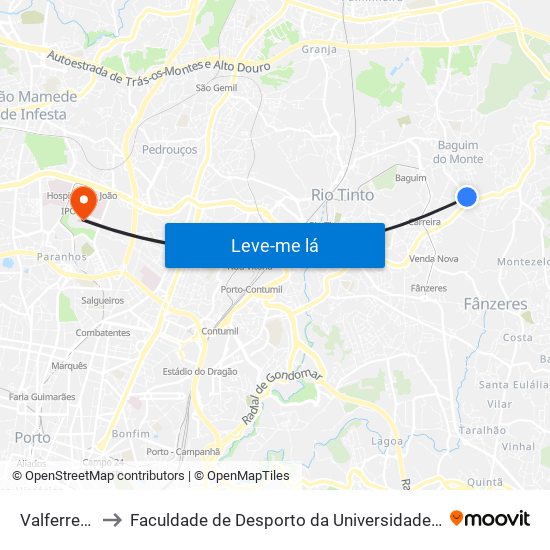 Valferreiros to Faculdade de Desporto da Universidade do Porto map