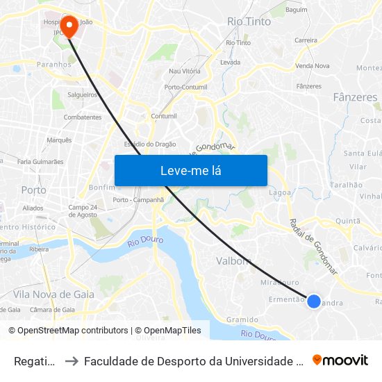 Regatinho to Faculdade de Desporto da Universidade do Porto map