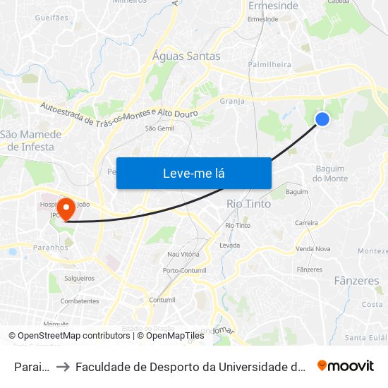 Paraiso to Faculdade de Desporto da Universidade do Porto map