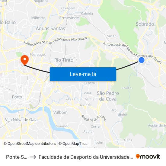 Ponte Seca to Faculdade de Desporto da Universidade do Porto map