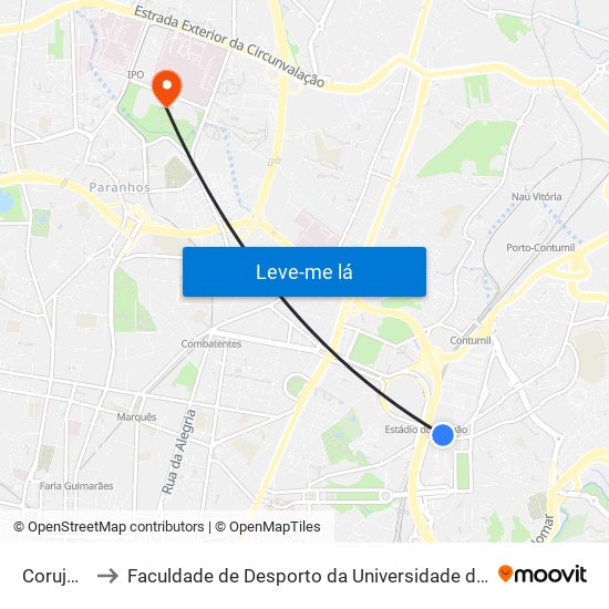 Corujeira to Faculdade de Desporto da Universidade do Porto map