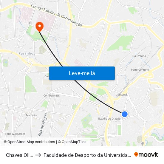 Chaves Oliveira to Faculdade de Desporto da Universidade do Porto map