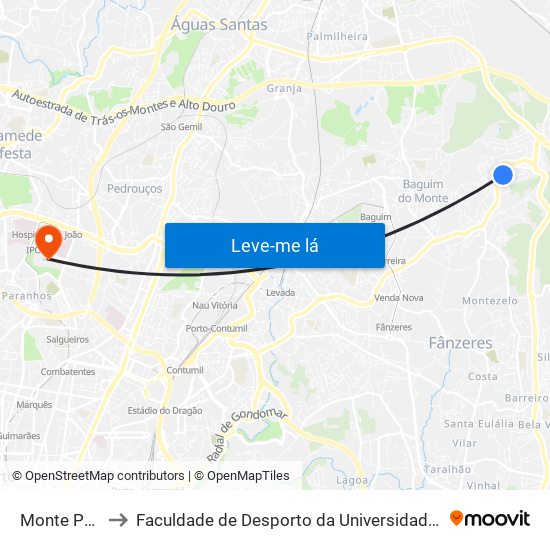 Monte Pedro to Faculdade de Desporto da Universidade do Porto map