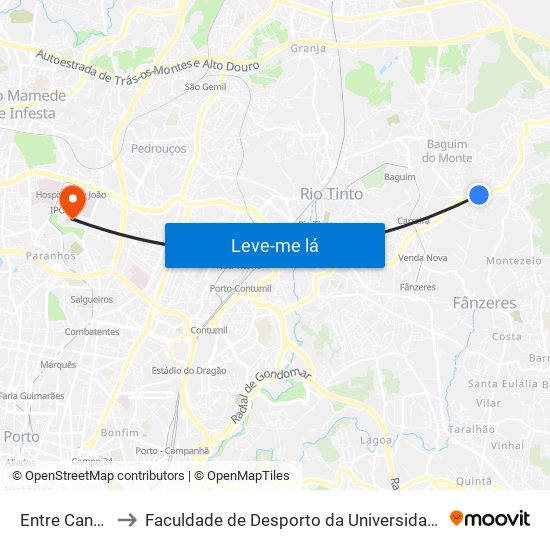 Entre Cancelas to Faculdade de Desporto da Universidade do Porto map