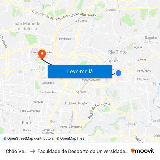 Chão Verde to Faculdade de Desporto da Universidade do Porto map