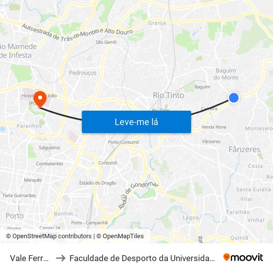 Vale Ferreiros to Faculdade de Desporto da Universidade do Porto map