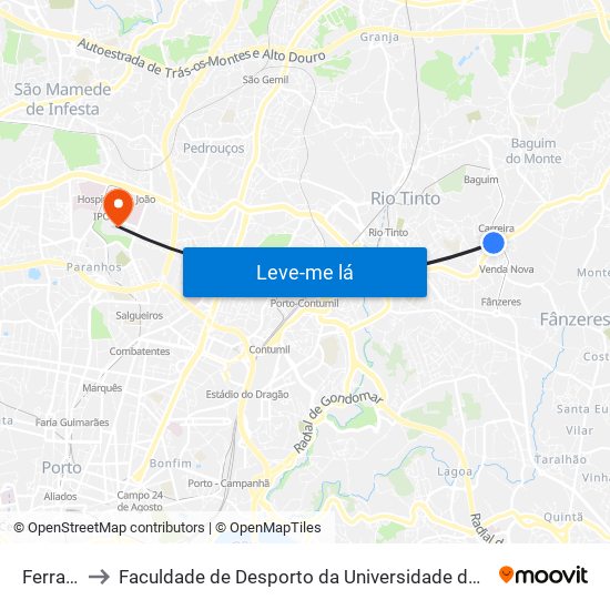 Ferraria to Faculdade de Desporto da Universidade do Porto map