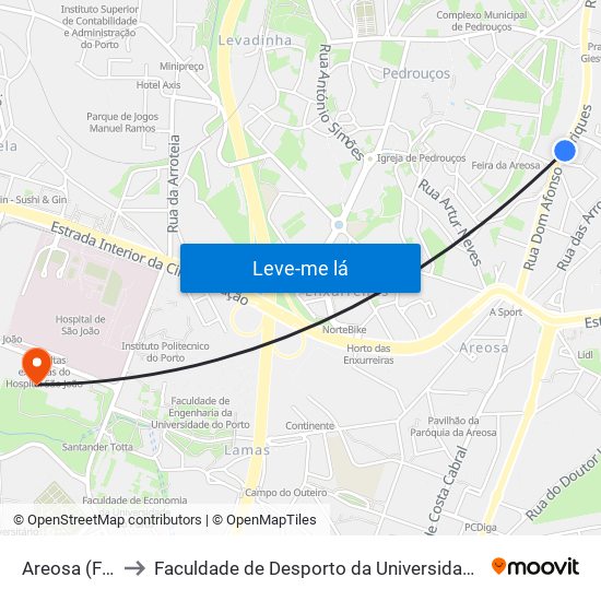 Areosa (Feira) to Faculdade de Desporto da Universidade do Porto map