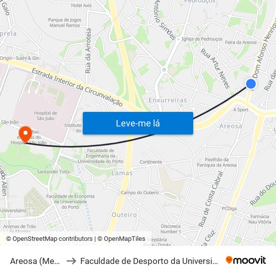 Areosa (Mercado) to Faculdade de Desporto da Universidade do Porto map