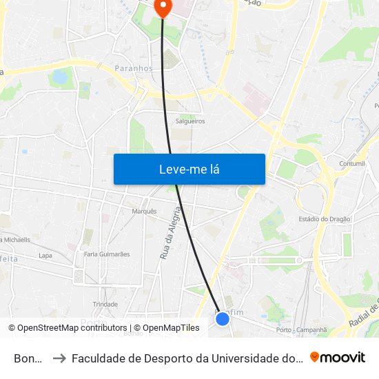 Bonfim to Faculdade de Desporto da Universidade do Porto map