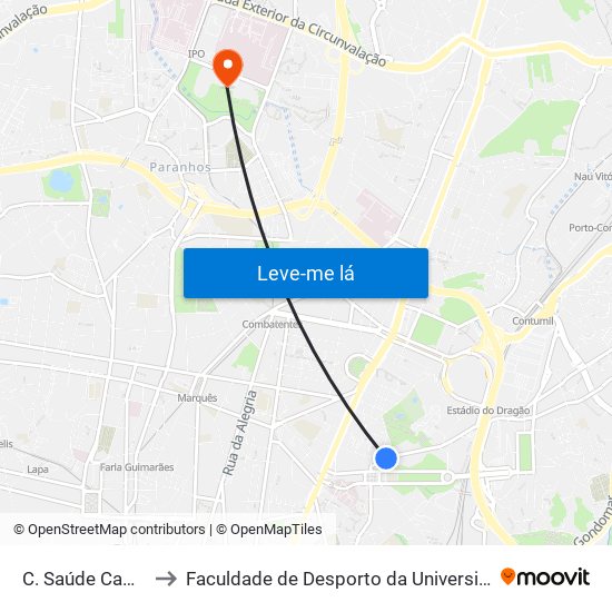 C. Saúde Campanhã to Faculdade de Desporto da Universidade do Porto map