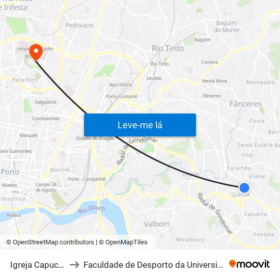 Igreja Capuchinhos to Faculdade de Desporto da Universidade do Porto map