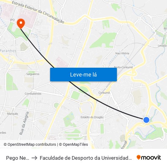 Pego Negro to Faculdade de Desporto da Universidade do Porto map