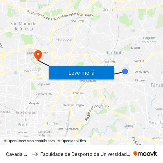 Cavada Nova to Faculdade de Desporto da Universidade do Porto map