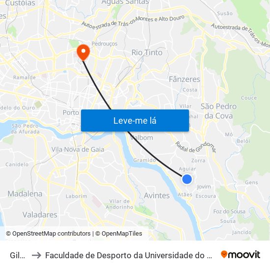 Gilde to Faculdade de Desporto da Universidade do Porto map