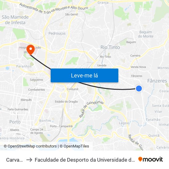 Carvalha to Faculdade de Desporto da Universidade do Porto map