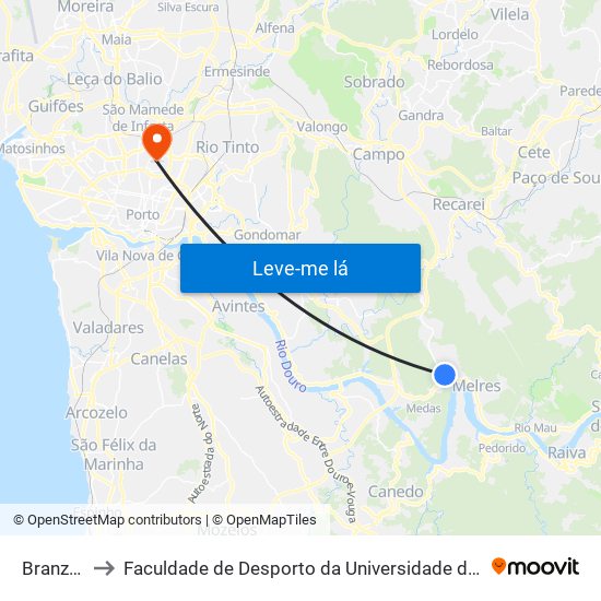 Branzelo to Faculdade de Desporto da Universidade do Porto map