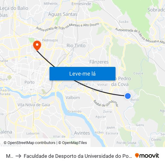 Mó to Faculdade de Desporto da Universidade do Porto map