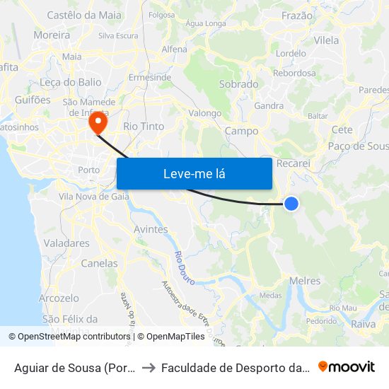 Aguiar de Sousa (Portela de Boncinhos) to Faculdade de Desporto da Universidade do Porto map