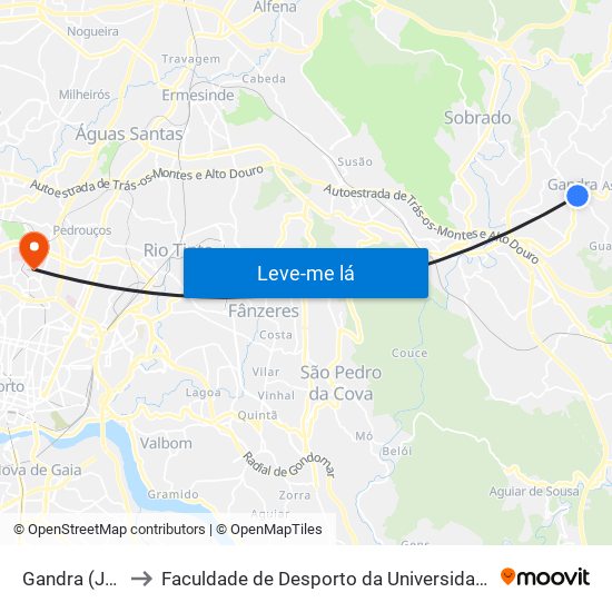 Gandra (Junta) to Faculdade de Desporto da Universidade do Porto map