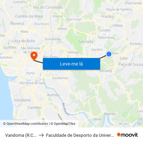 Vandoma (R.Central II) to Faculdade de Desporto da Universidade do Porto map