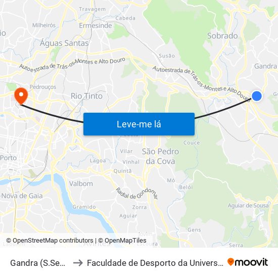 Gandra (S.Sebastião) to Faculdade de Desporto da Universidade do Porto map