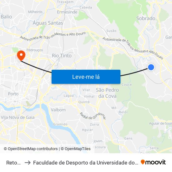 Retorta to Faculdade de Desporto da Universidade do Porto map