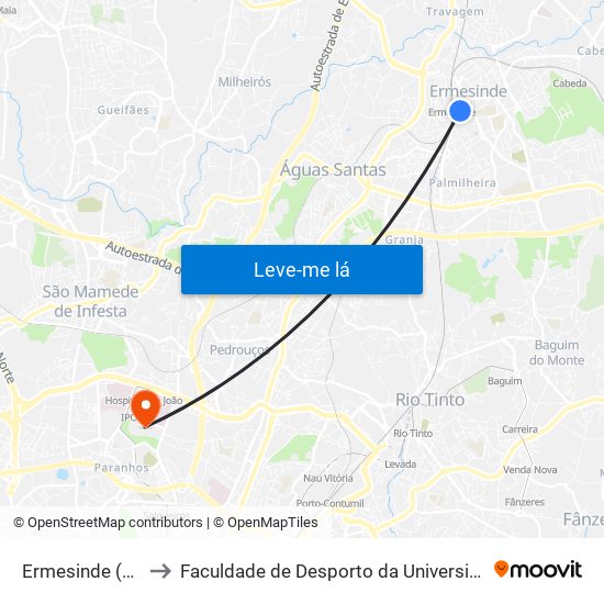 Ermesinde (Forum) to Faculdade de Desporto da Universidade do Porto map