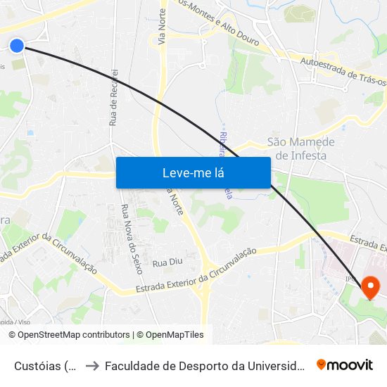 Custóias (Feira) to Faculdade de Desporto da Universidade do Porto map