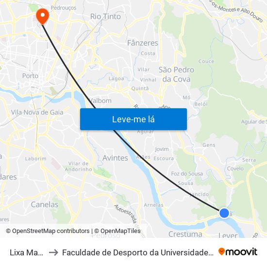 Lixa Marina to Faculdade de Desporto da Universidade do Porto map