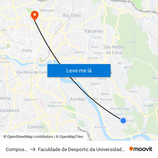 Compostela to Faculdade de Desporto da Universidade do Porto map