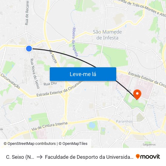 C. Seixo (Norte) to Faculdade de Desporto da Universidade do Porto map