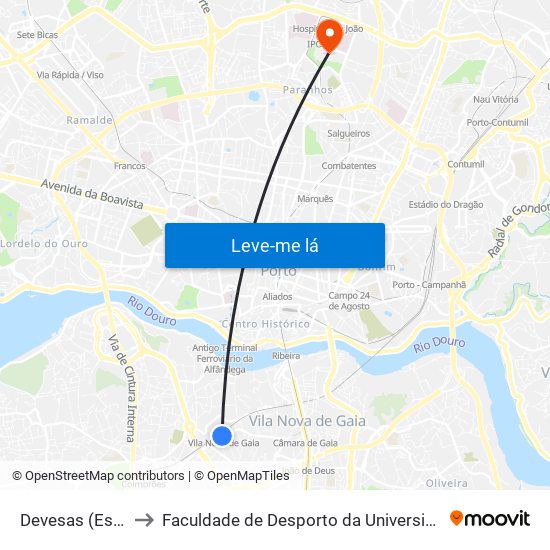 Devesas (Estação) to Faculdade de Desporto da Universidade do Porto map